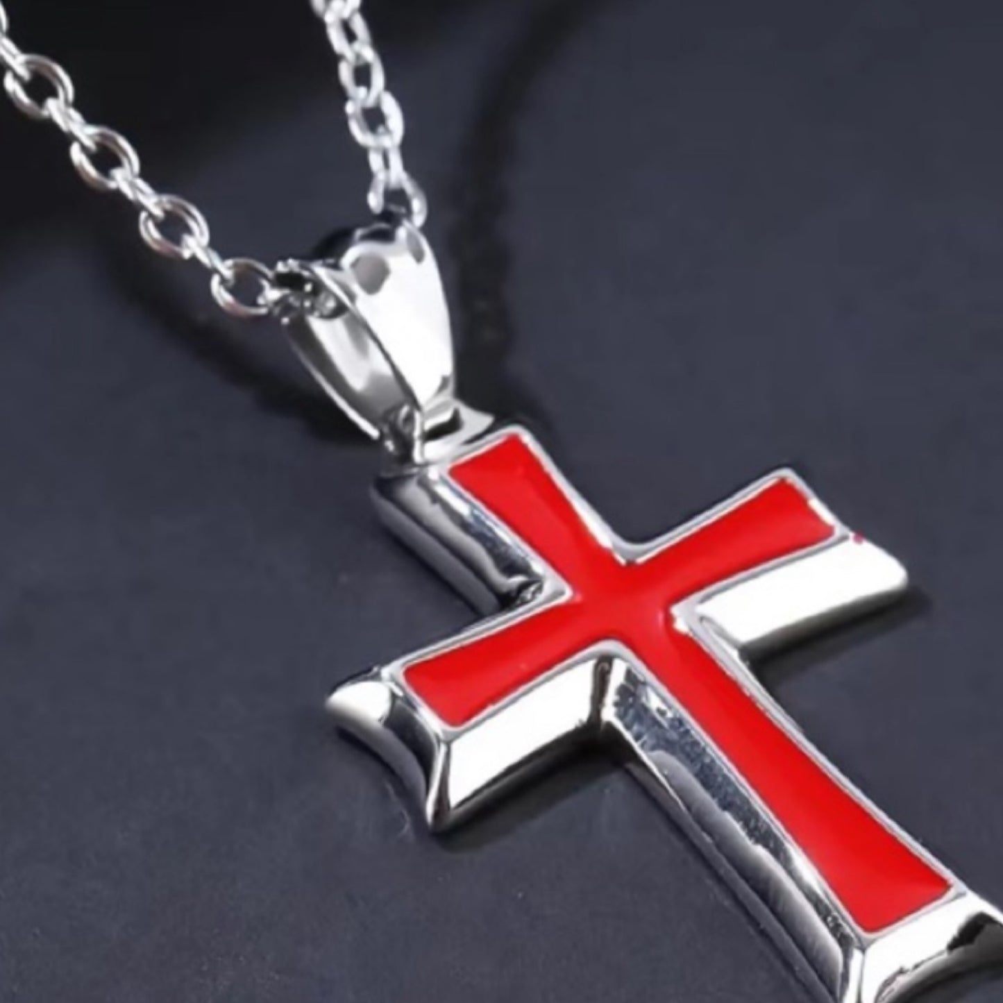 Red and Silver Cross Necklace