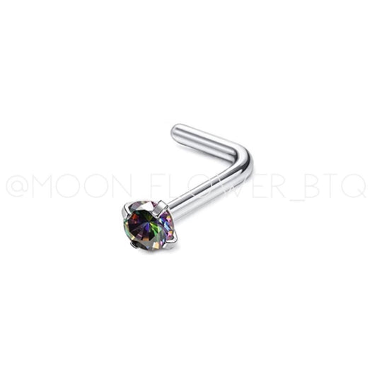 Rainbow CZ L Shaped Nose Ring