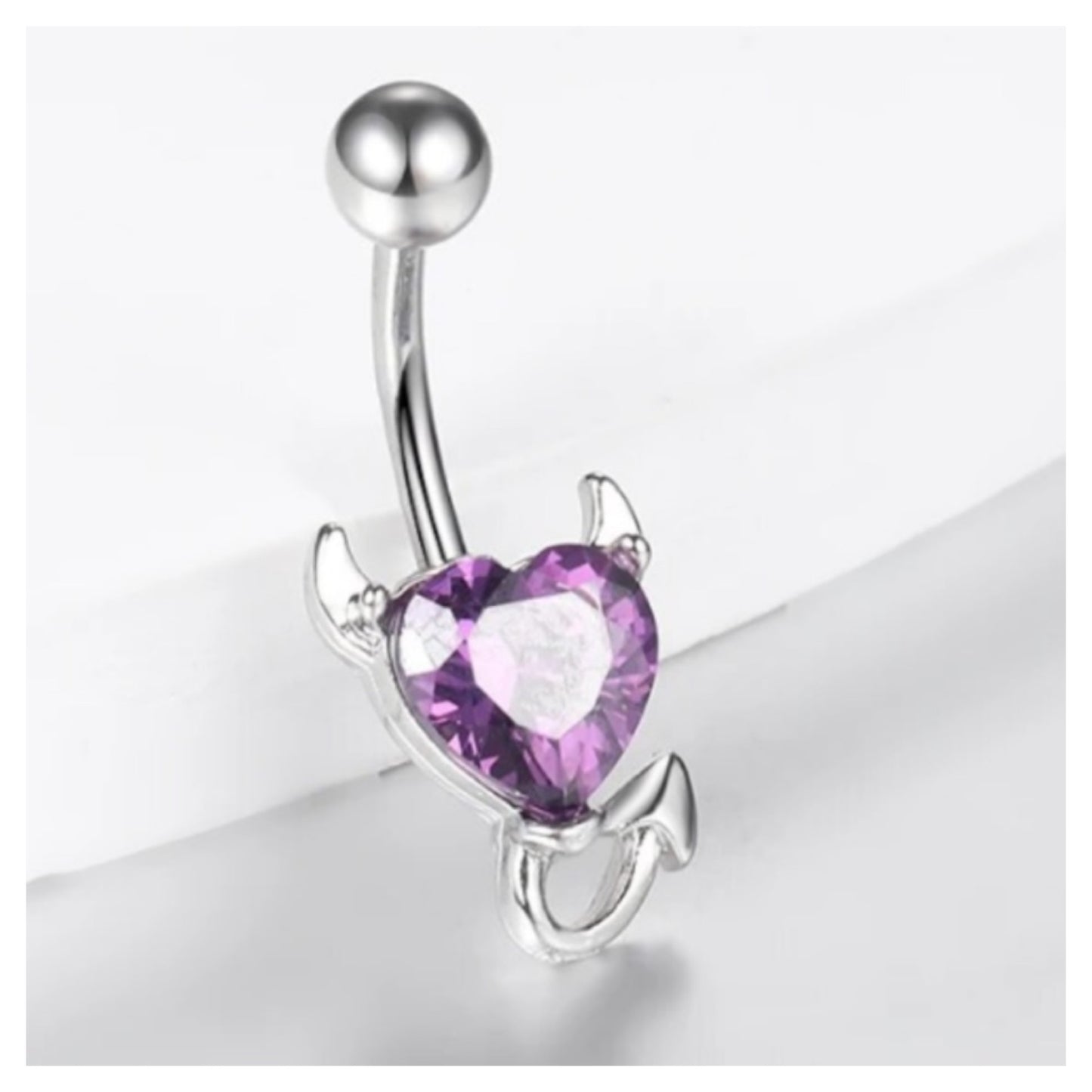 Purple Devil Heart Navel Belly Button Ring