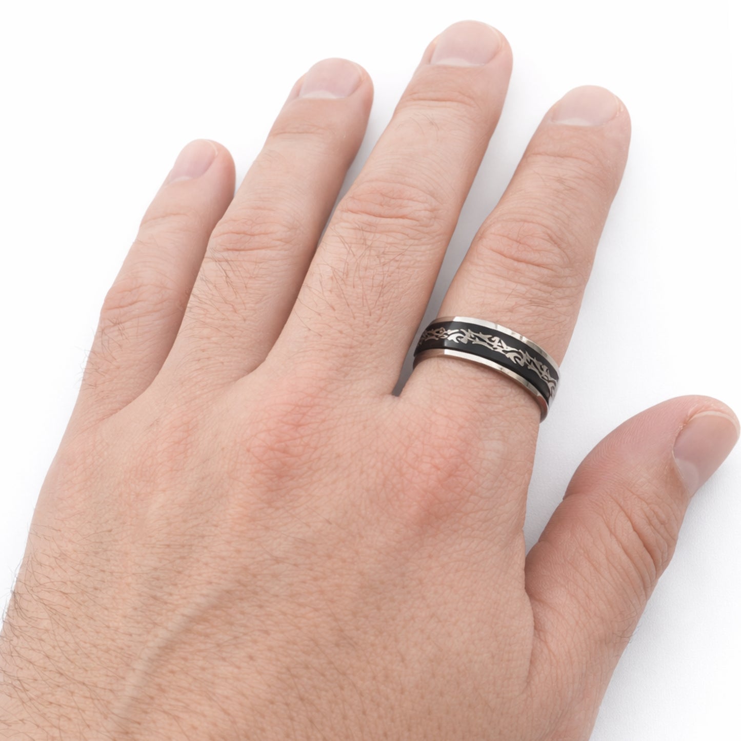 Stainless Steel Black Tribal Fidget Spinner Ring