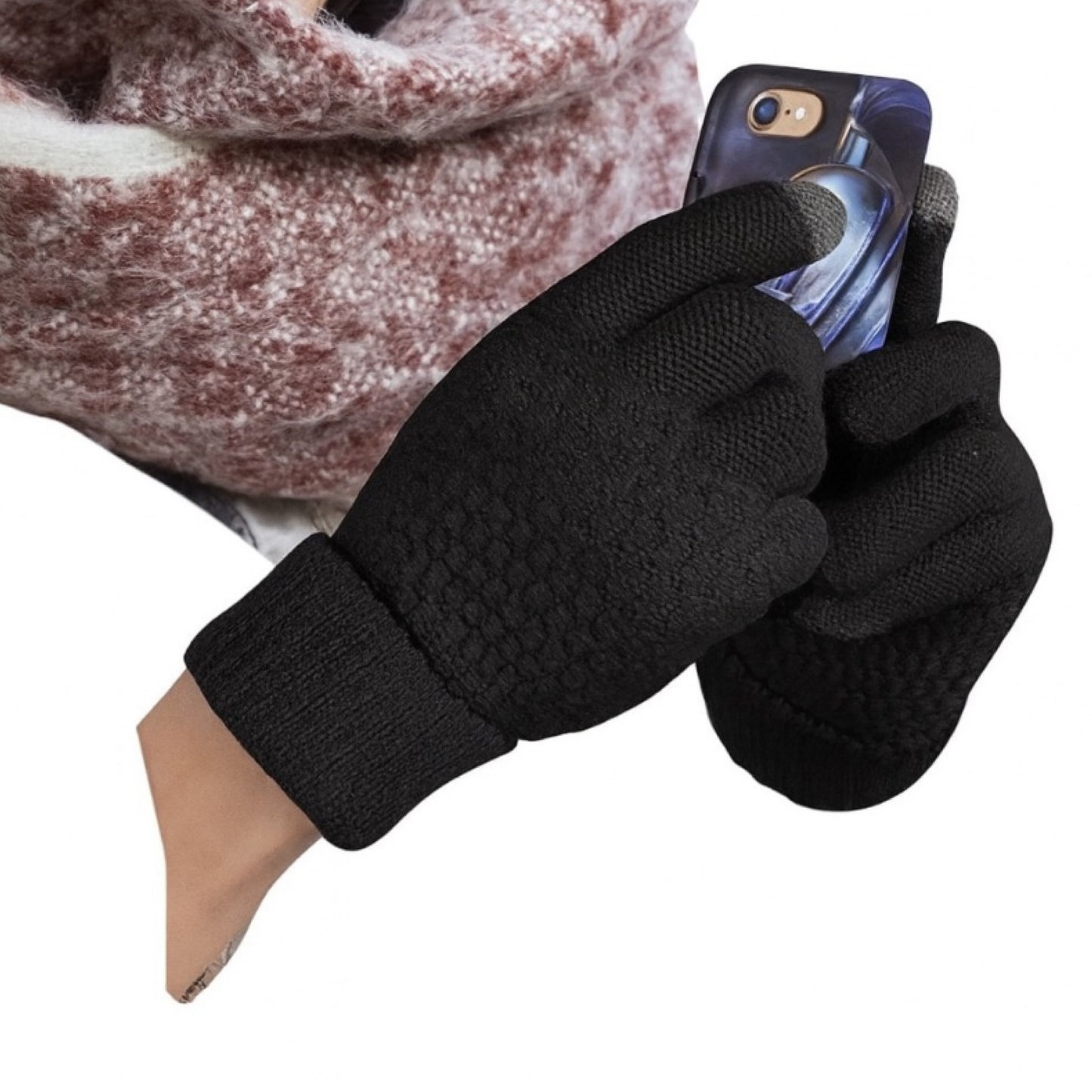 Black Touchscreen Knit Winter Gloves – Thermal Warm Unisex