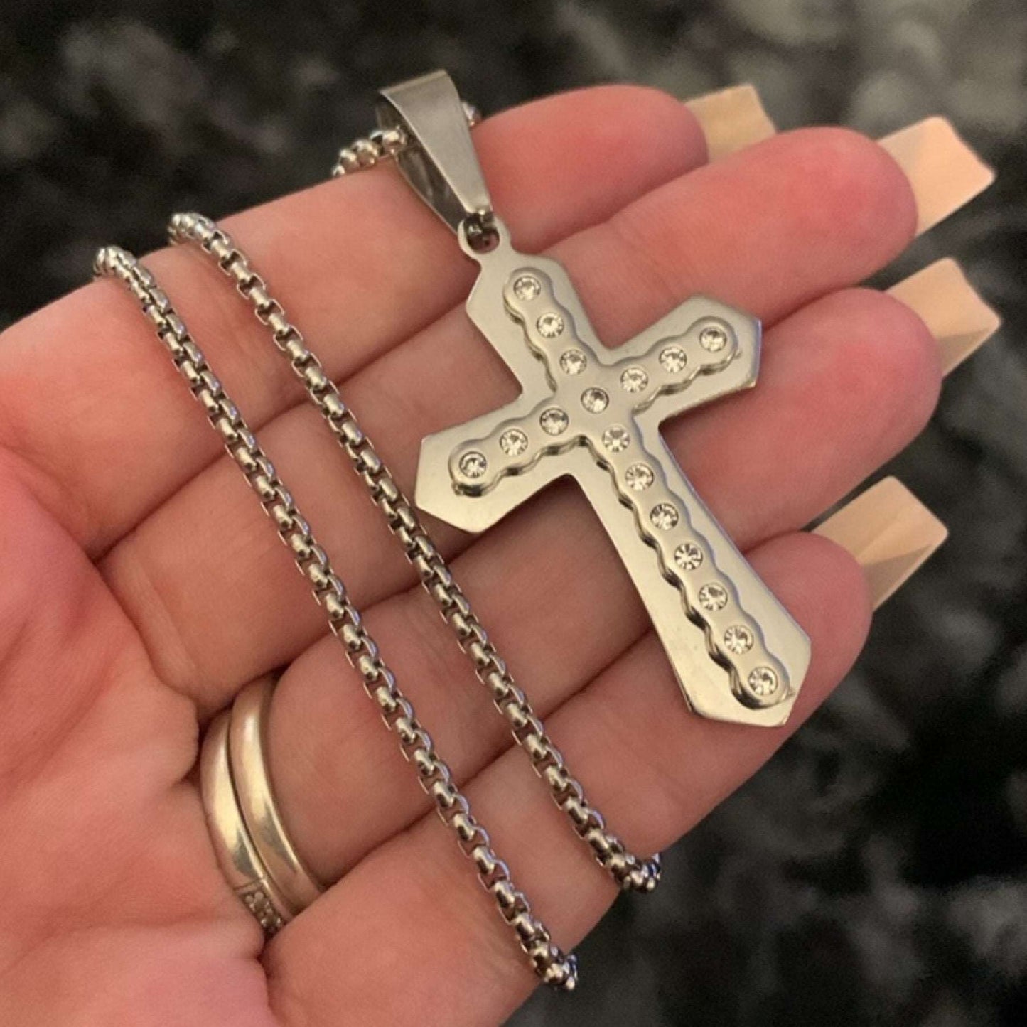 Double Layer Silver CZ Cross Necklace