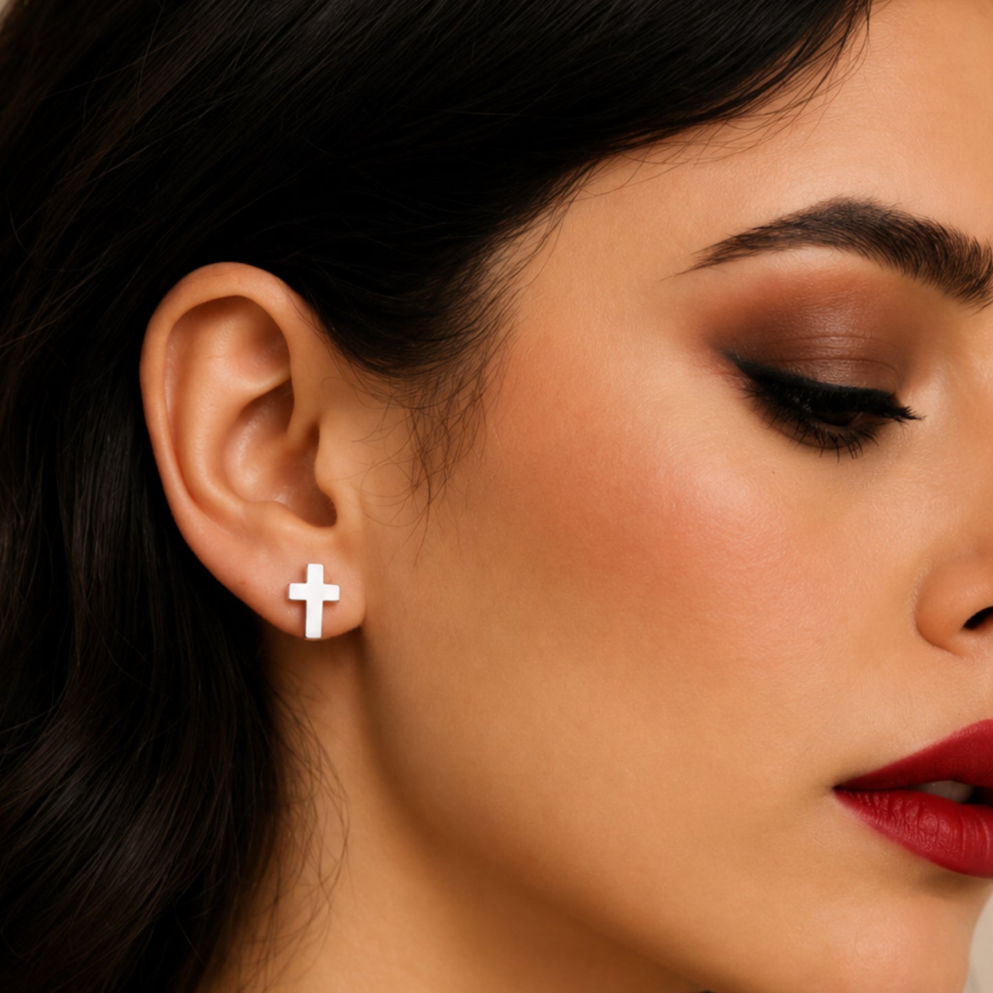 Stainless Steel Cross Flat Back Stud Earrings