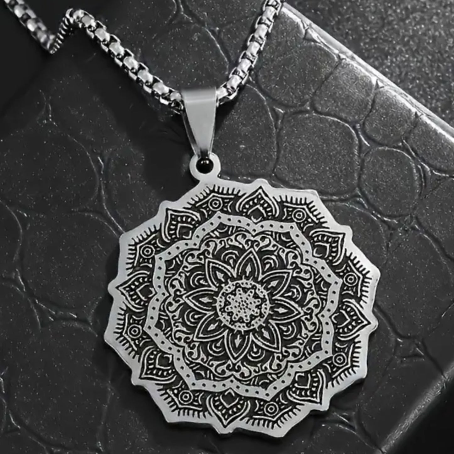 Silver Boho Mandala Pendant Necklace