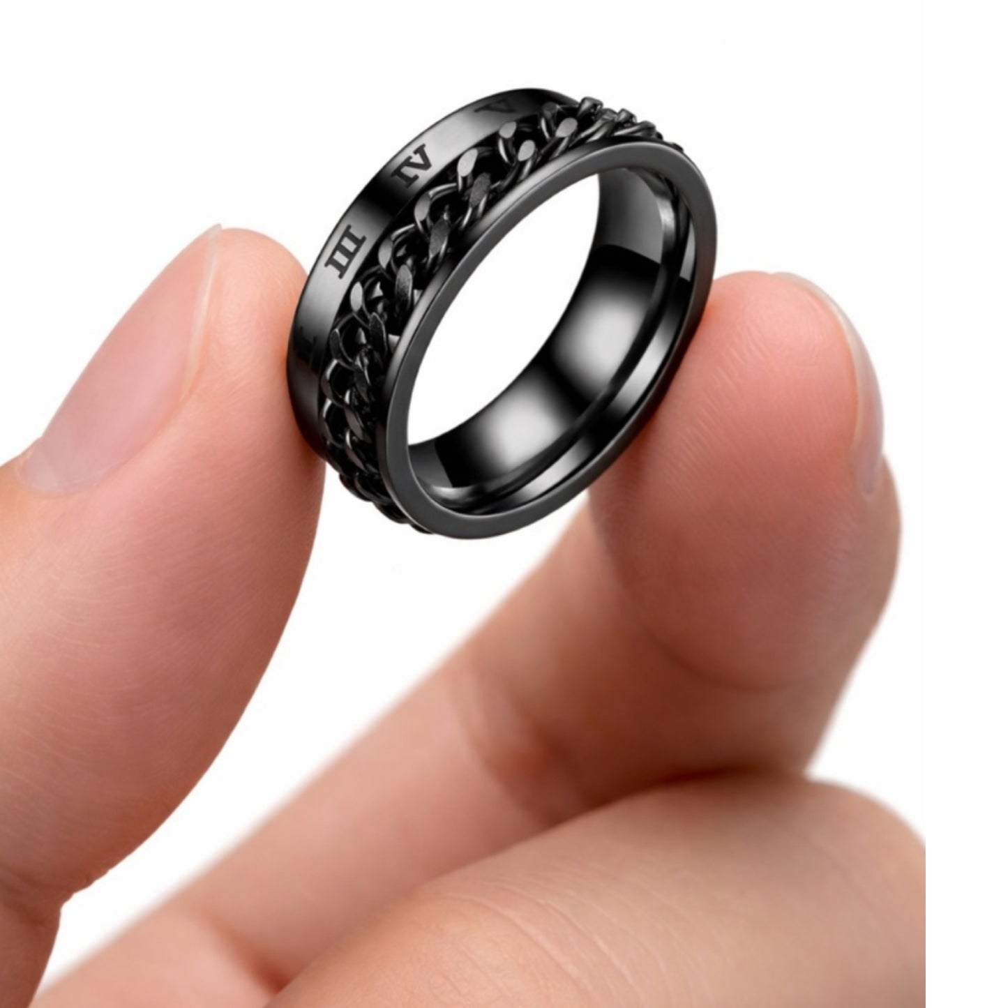 Black Roman Numeral Chain Anxiety Fidget Spinner Ring