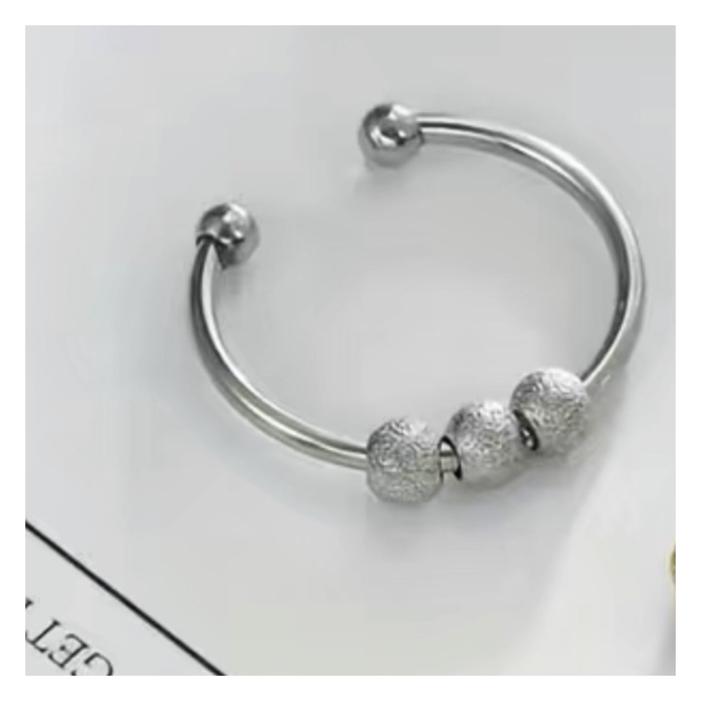 Spinning Beads Stainless Steel Silver Anxiety Fidget Ring