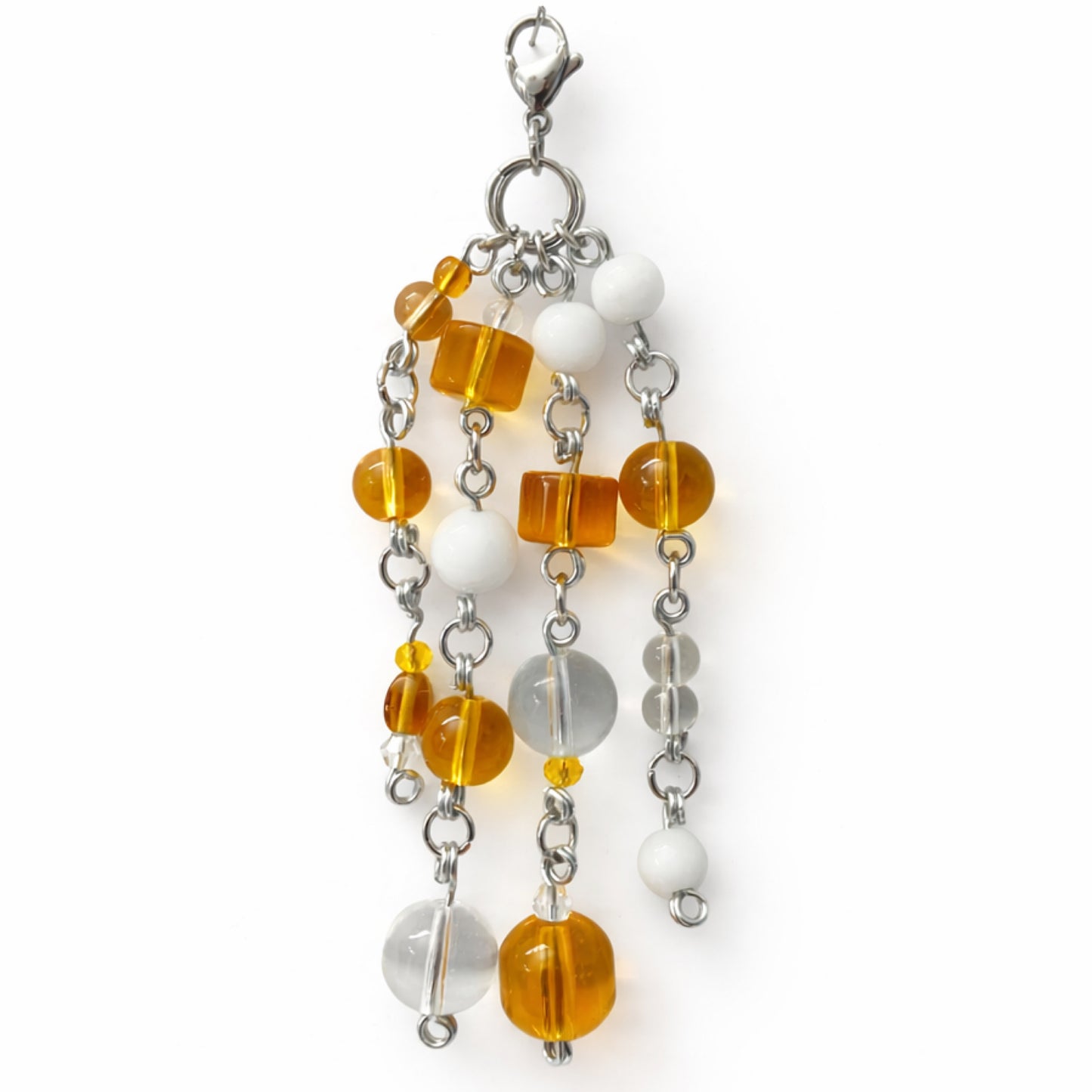 Orange Beaded Charm Keychain – Bag Charm, Zipper Pull, Lip Balm Clip