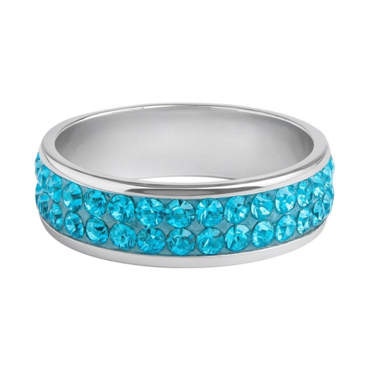 Sparkly Aqua Blue Crystal Eternity Band Ring | Stainless Steel | Hypoallergenic