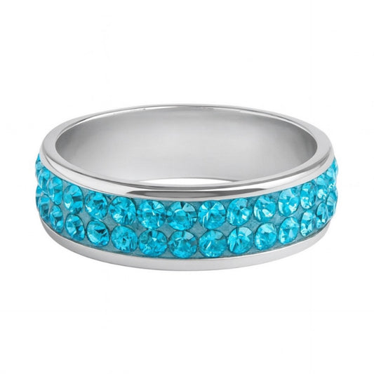 Sparkly Aqua Blue Crystal Eternity Band Ring | Stainless Steel | Hypoallergenic
