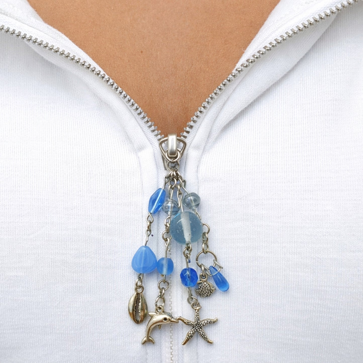 Ocean Dolphin Starfish Beaded Charm | Keychain Lip Balm Charm
