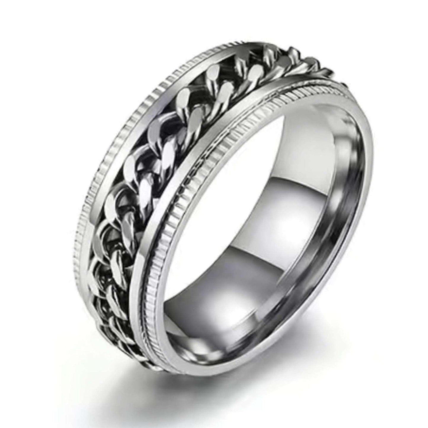 Silver Chain Stainless Steel Anxiety Fidget Spinner Ring