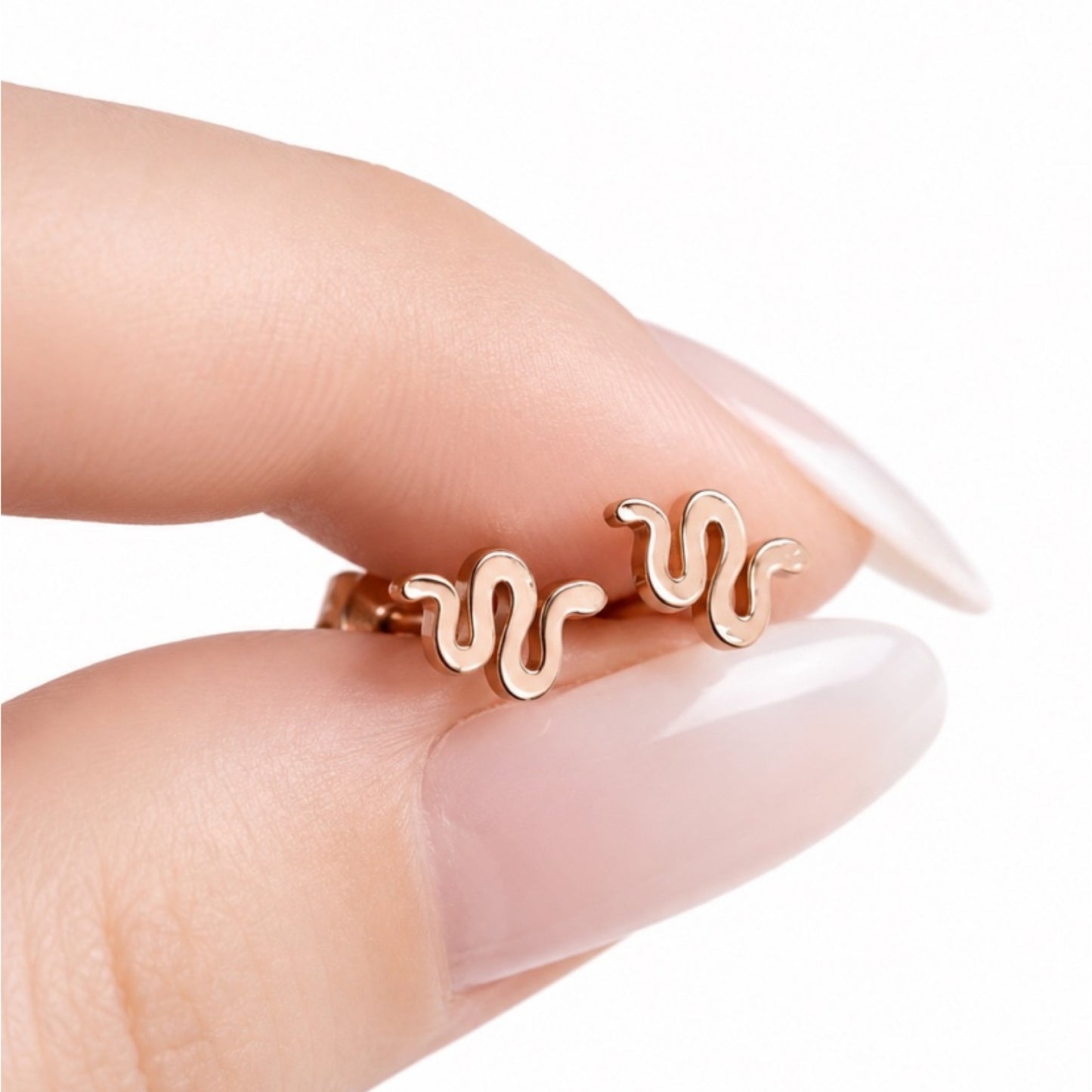 Rose Gold Snake Flat Back Stud Earrings