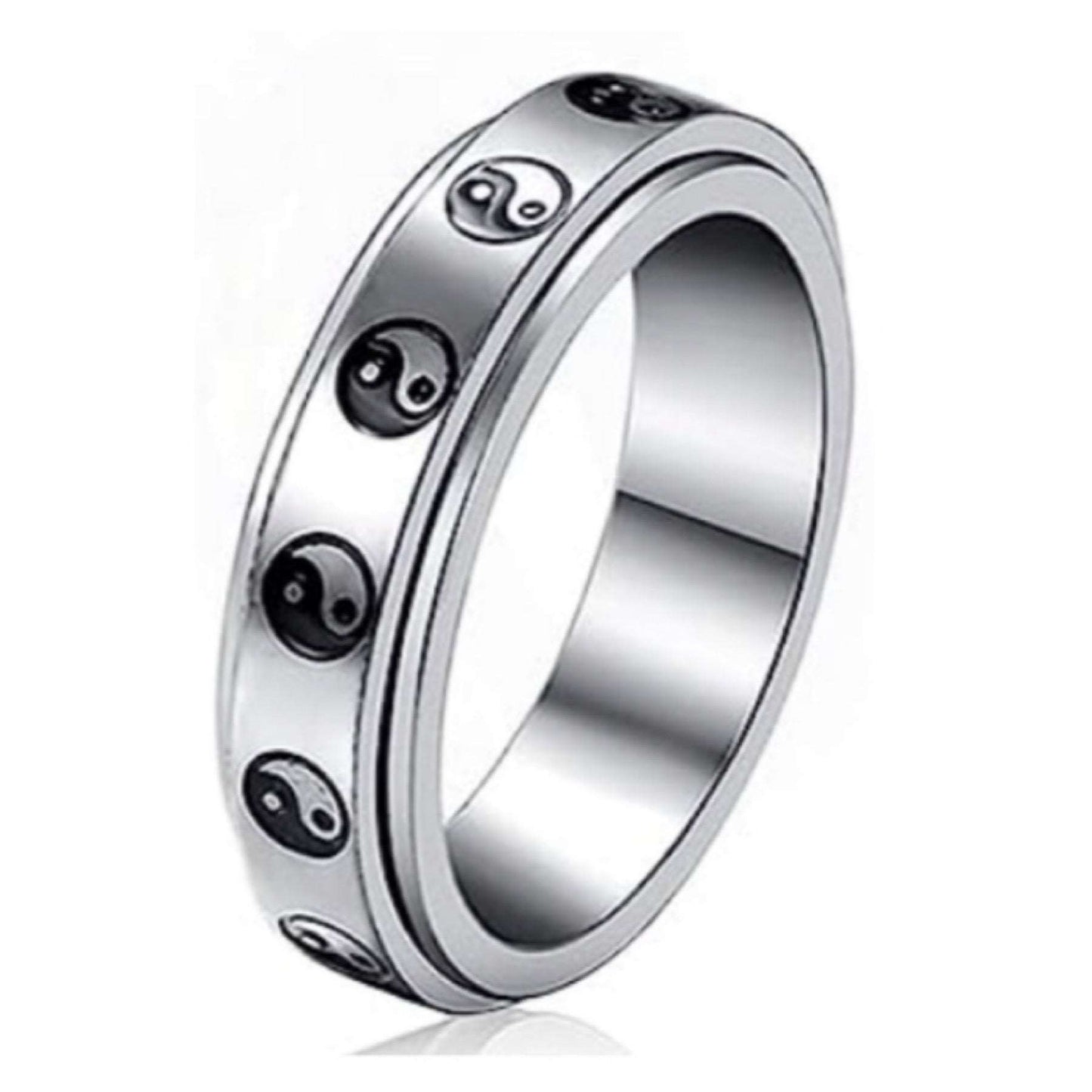 Silver Yin and Yang Stainless Steel Anxiety Fidget Spinner Ring