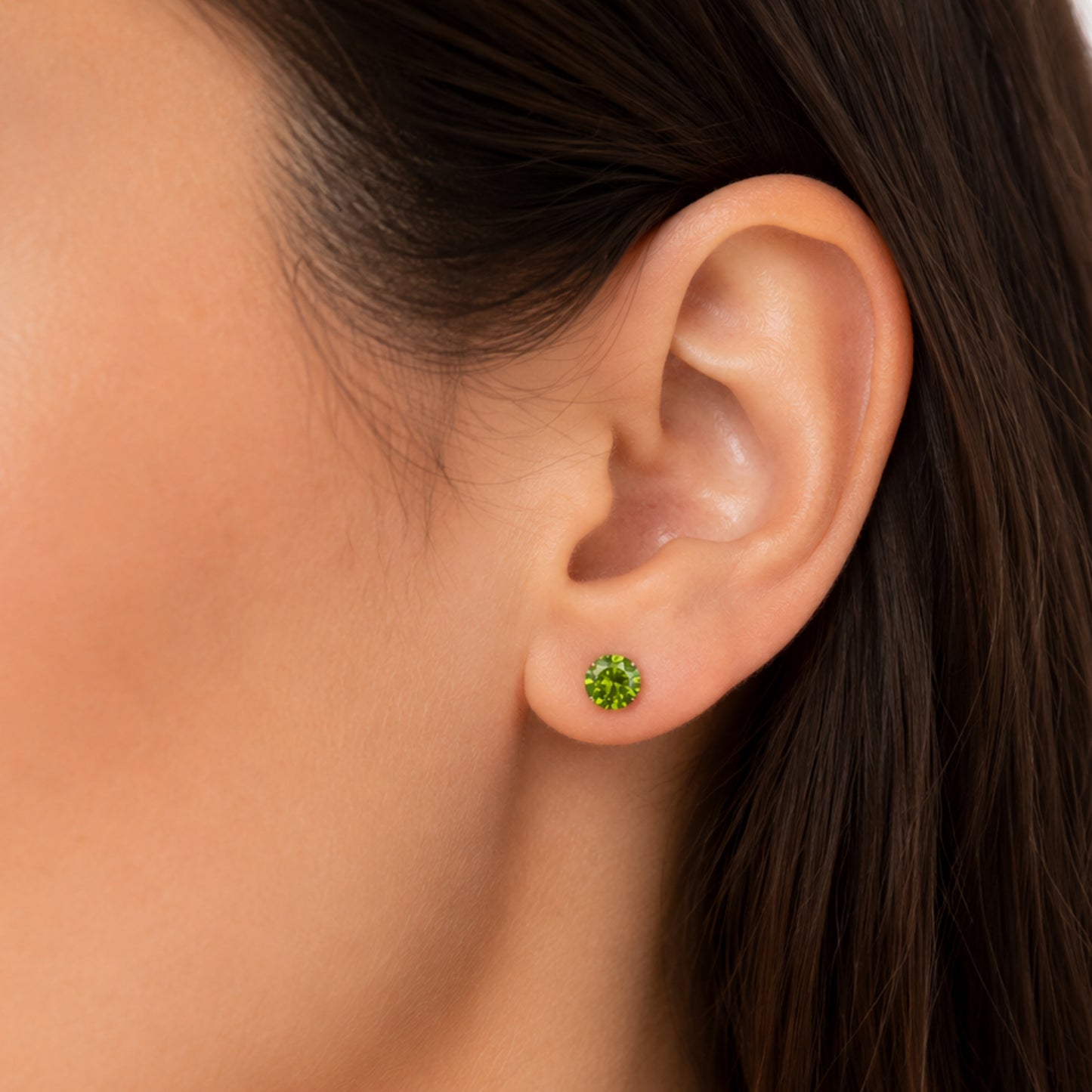 Peridot Green CZ Stainless Steel Stud Earrings
