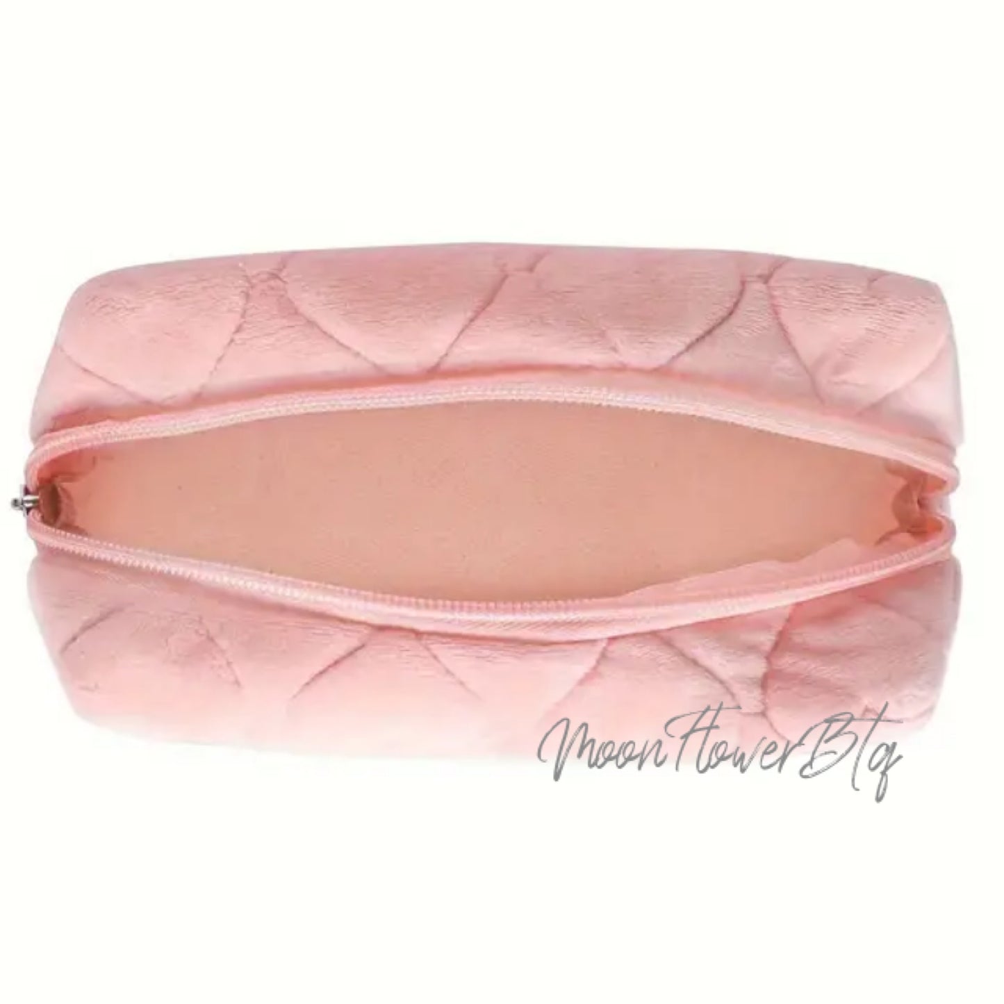 Pink Fuzzy Heart Cosmetic Makeup Bag