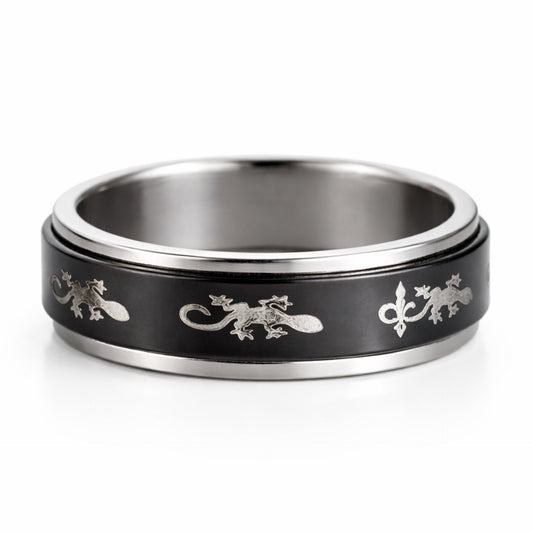Black Stainless Steel Lizard Spinner Ring Gecko Fidget Band