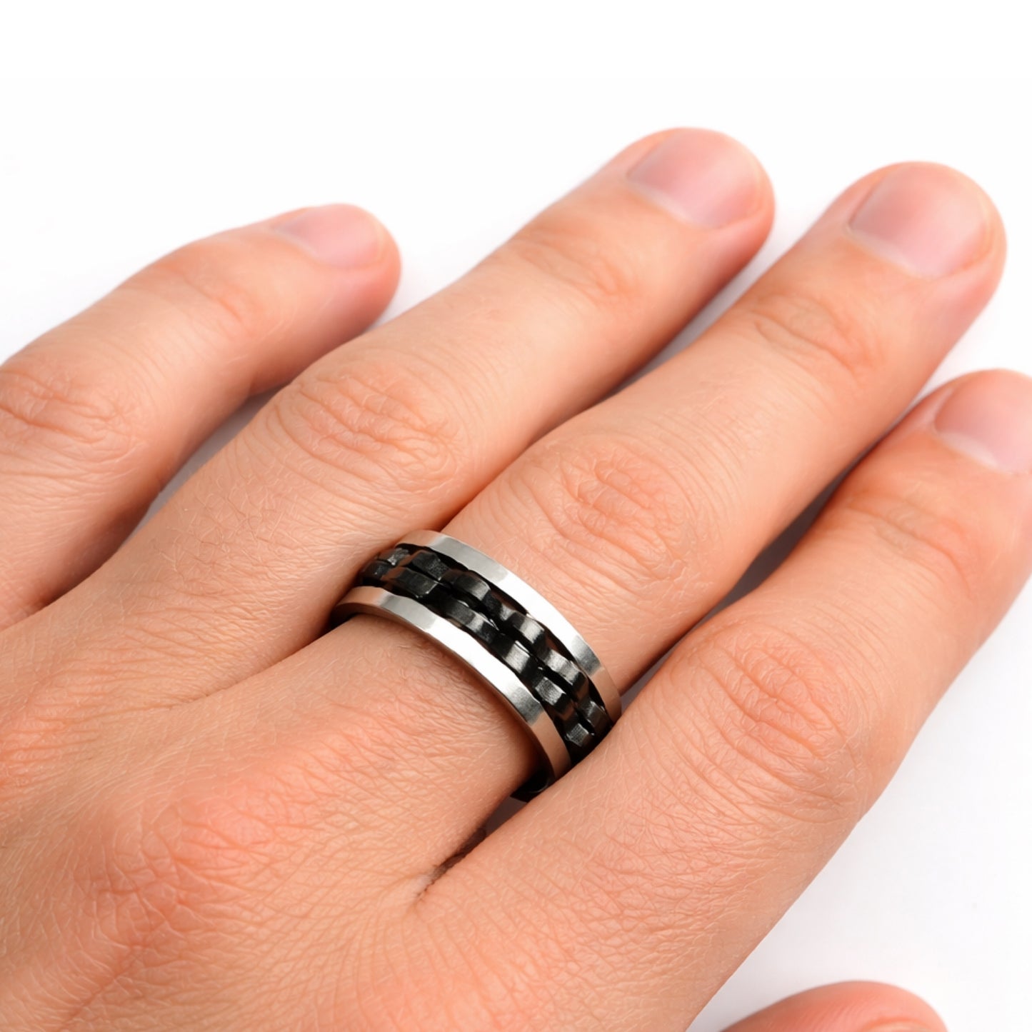 Stainless Steel Gear Spinner Ring – Black Fidget Band