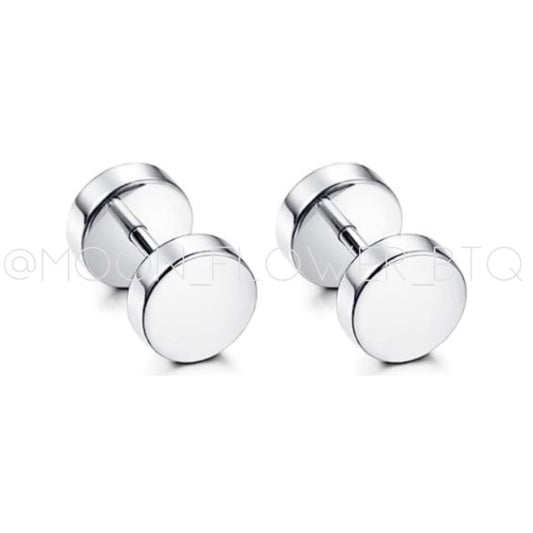 Silver Flat Barbell Earrings 8mm