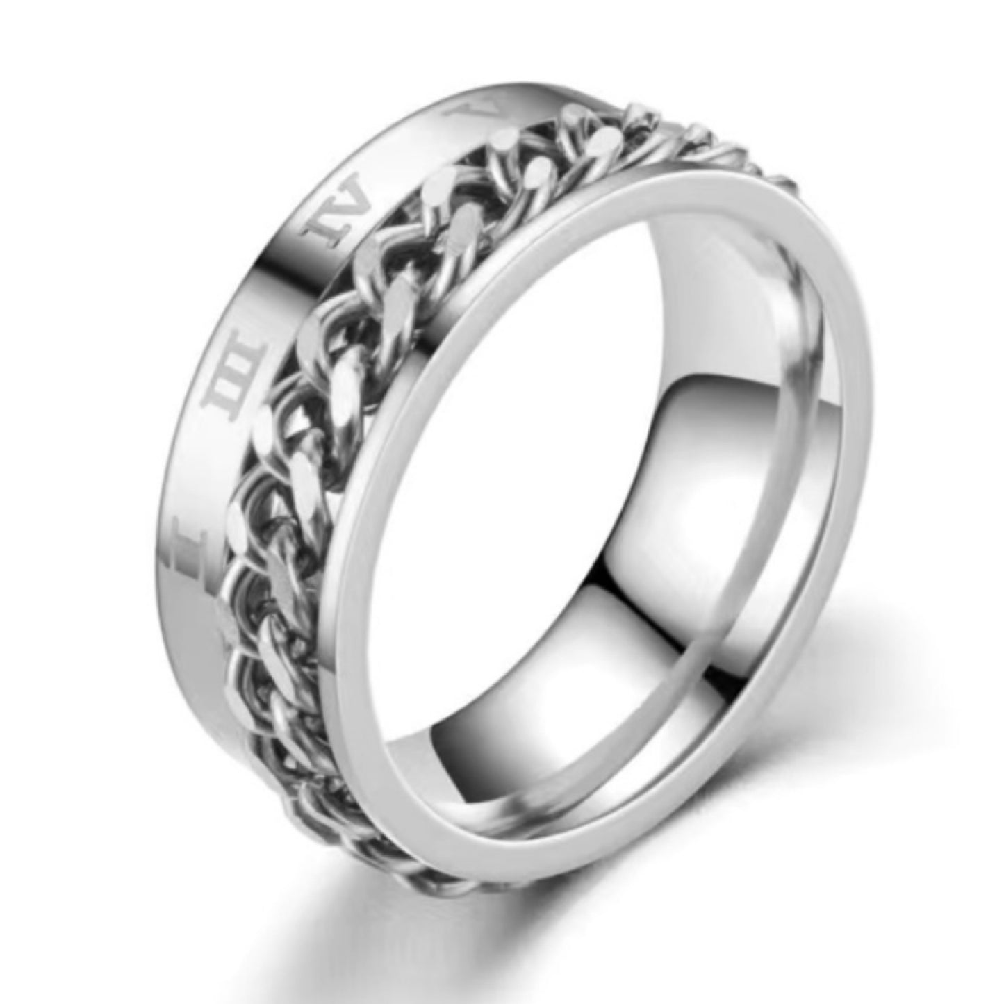 Silver Roman Numeral Chain Anxiety Fidget Spinner Ring