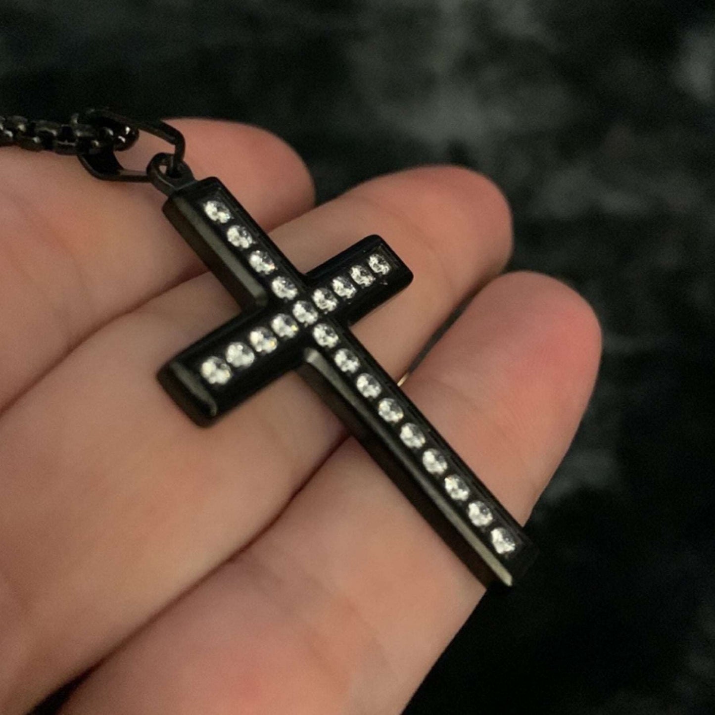 Black CZ Cross Necklace