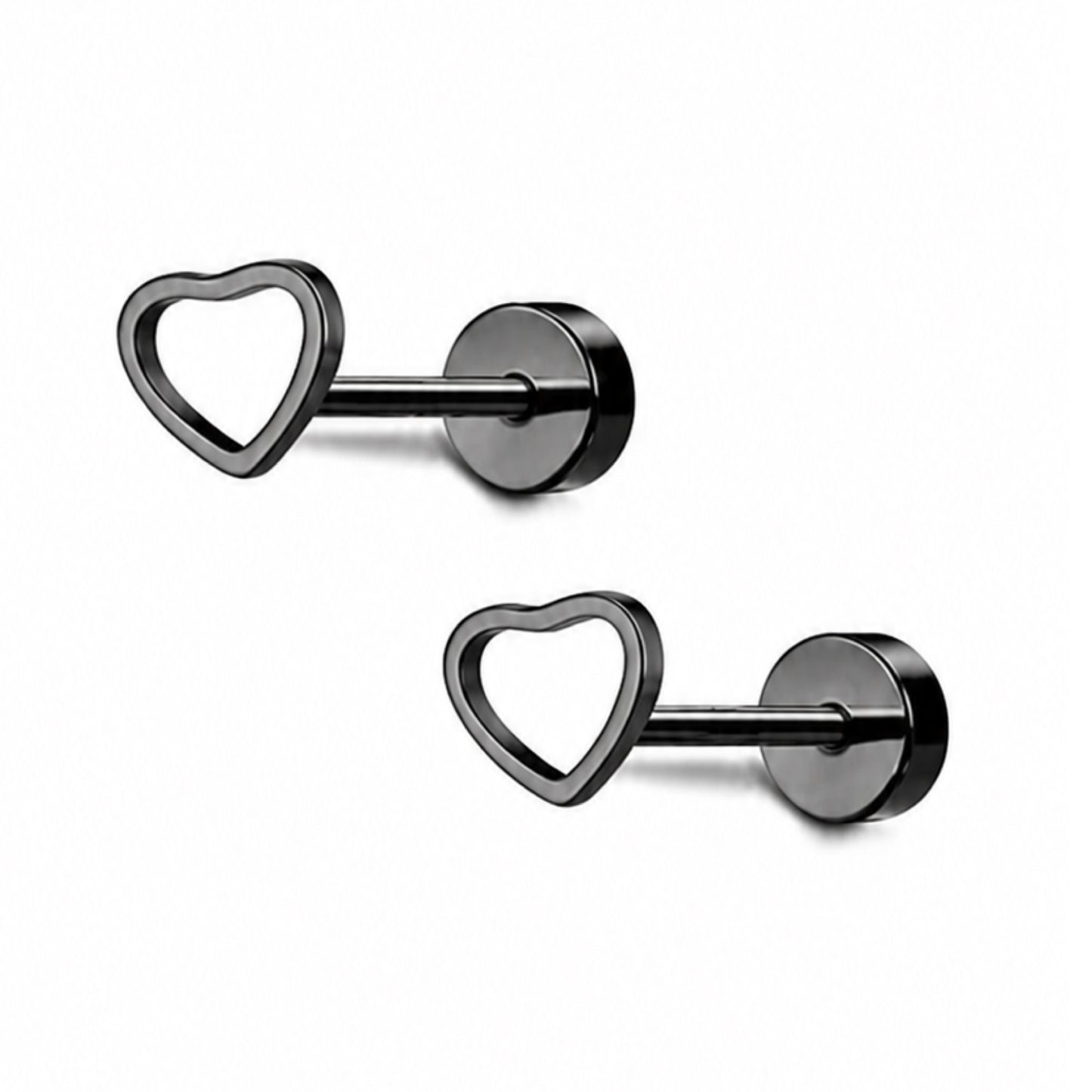 Black Open Heart Flat Back Stud Earrings