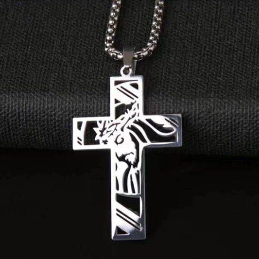 Jesus Crown of Thorns Cross Cut Out Necklace