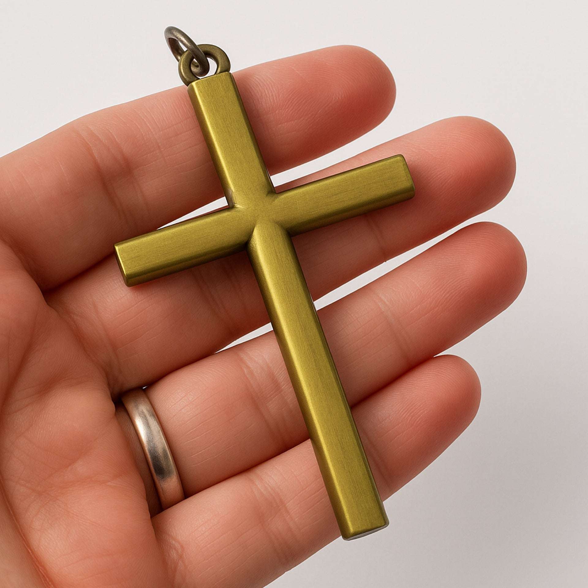 Large Brass Cross Keychain with Silver Ring – Bold Religious Statement Accessory