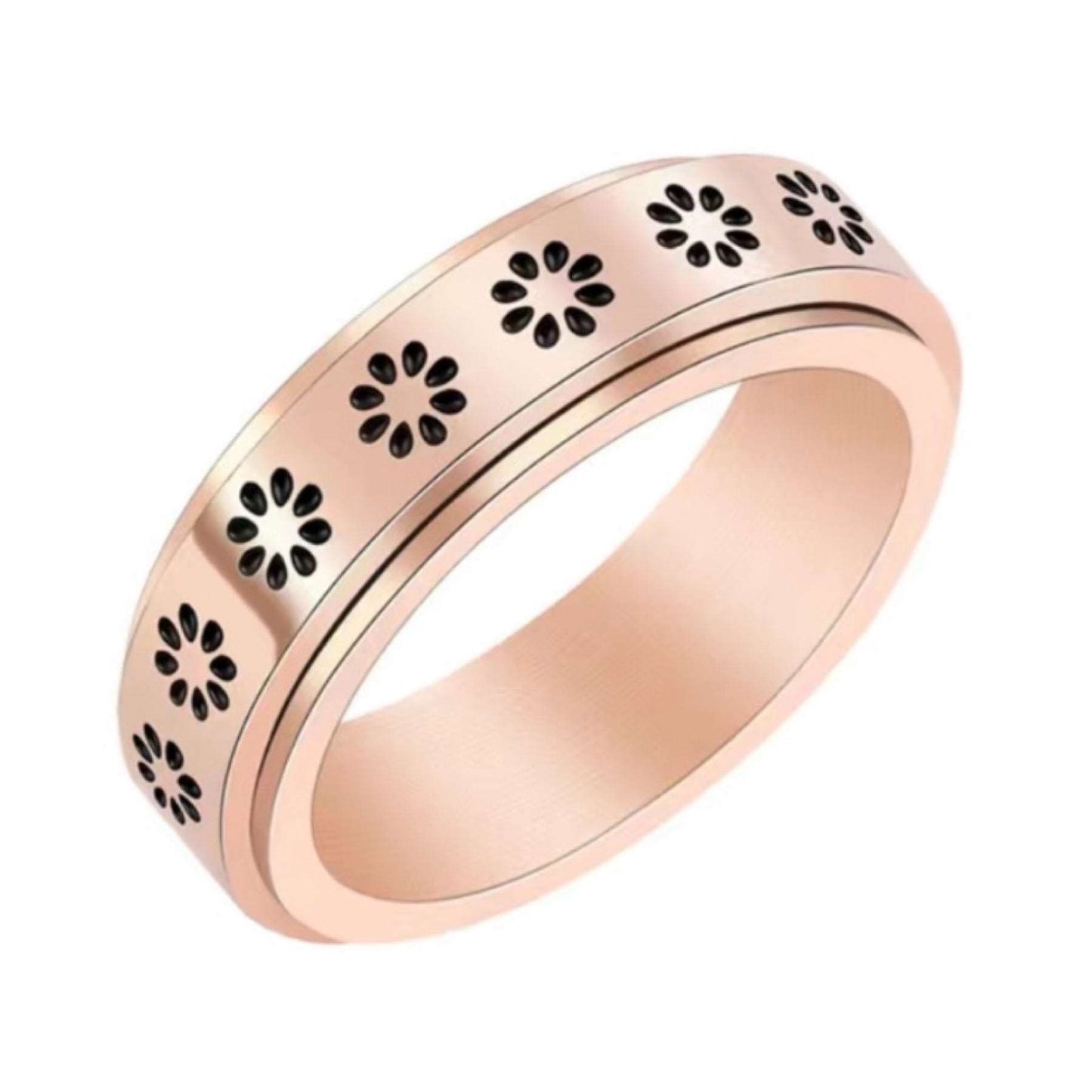 Rose Gold Flower Stainless Steel Anxiety Fidget Spinner Ring