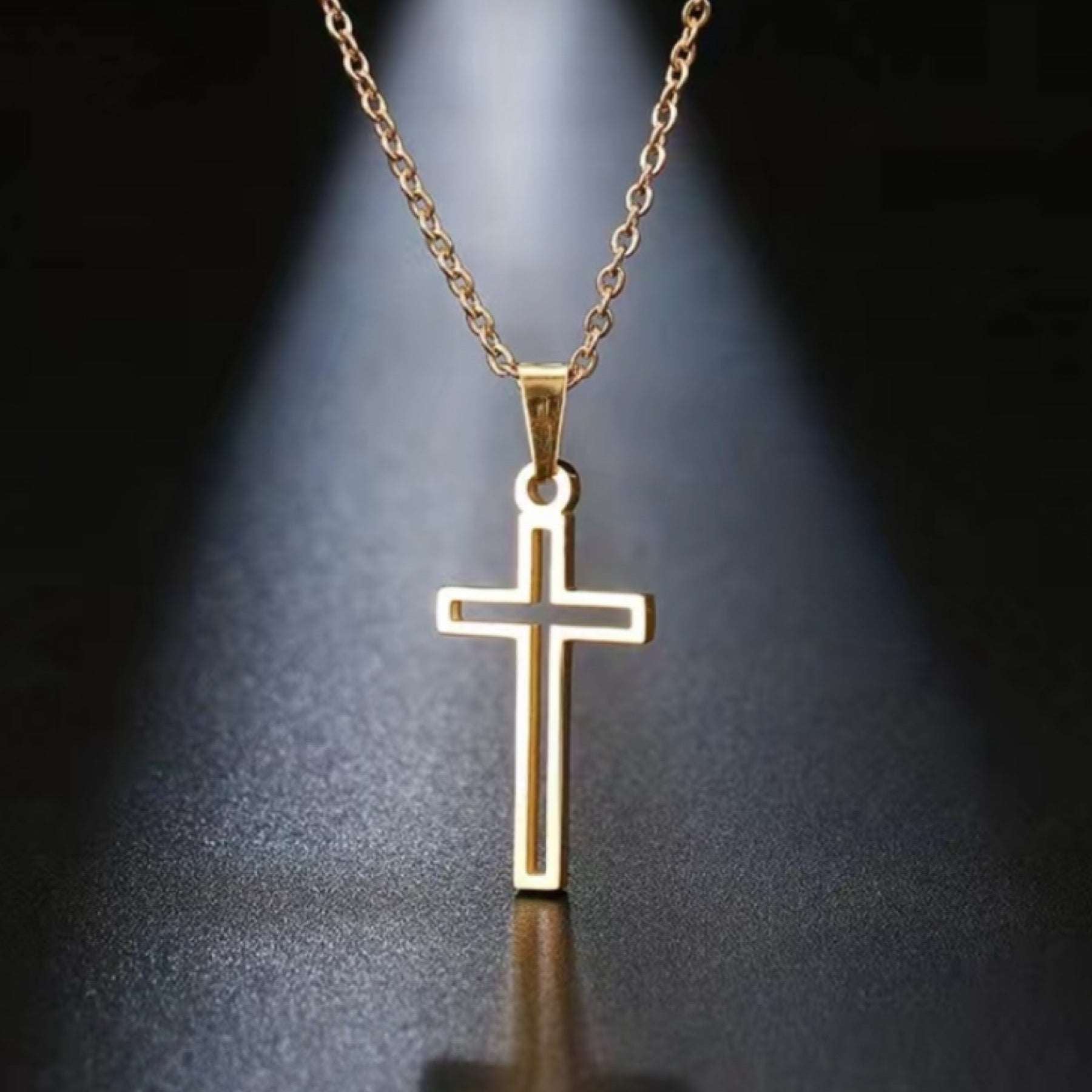 Gold Gold Dainty Cut Out Cross Necklace