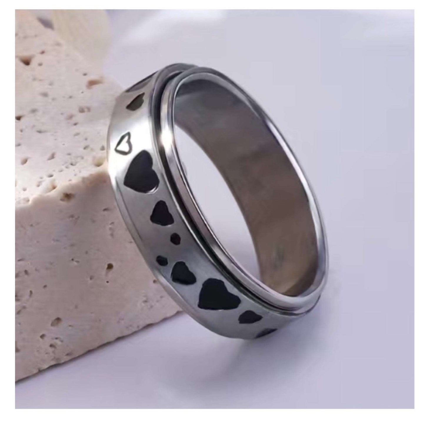 Heart Stainless Steel Silver Anxiety Fidget Spinner Ring