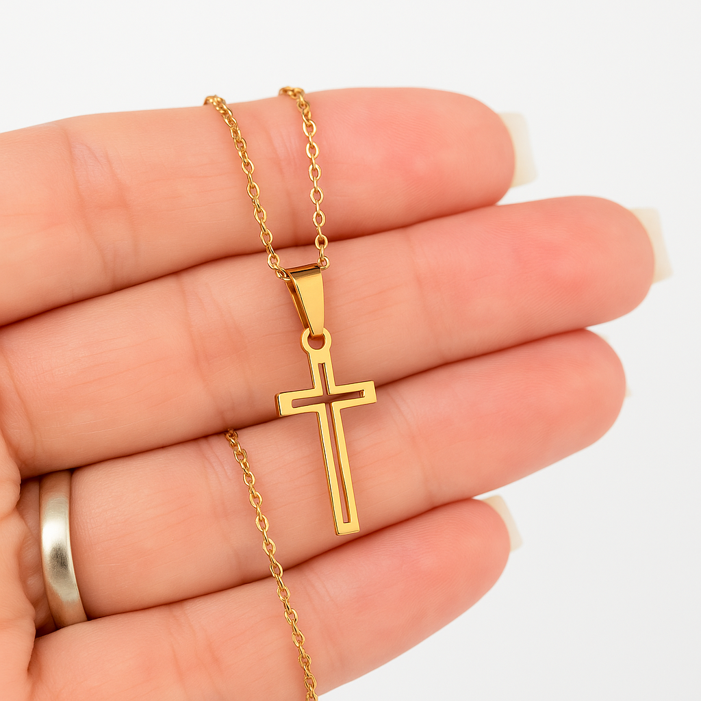Gold Cross Necklace – Gold Plated Stainless Steel Pendant 18” Chain