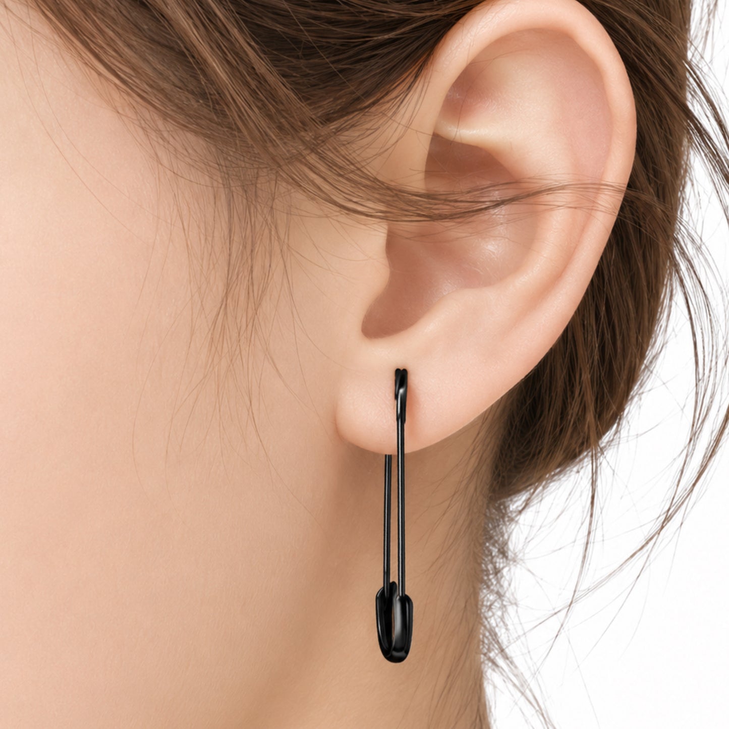 Black Safety Pin Minimalist Dangle Drop Earrings