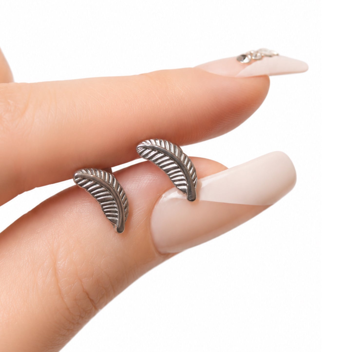 Stainless Steel Feather Flat Back Stud Earrings