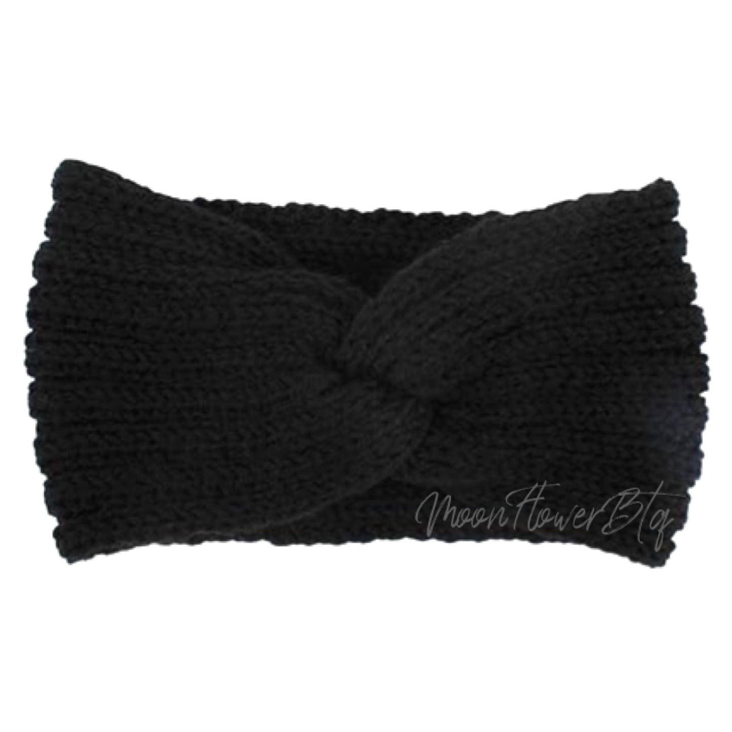 Black Vegan Knit Twist Headband Ear Warmer