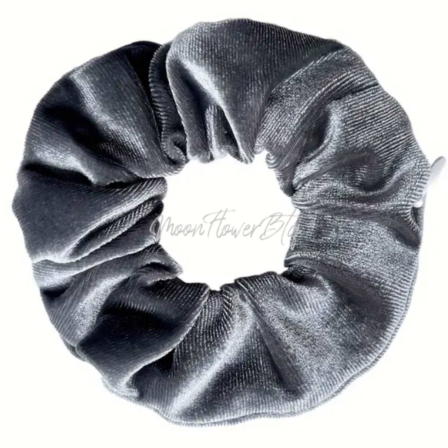 Gray Velvet Hair Scrunchie with Hidden Pocket