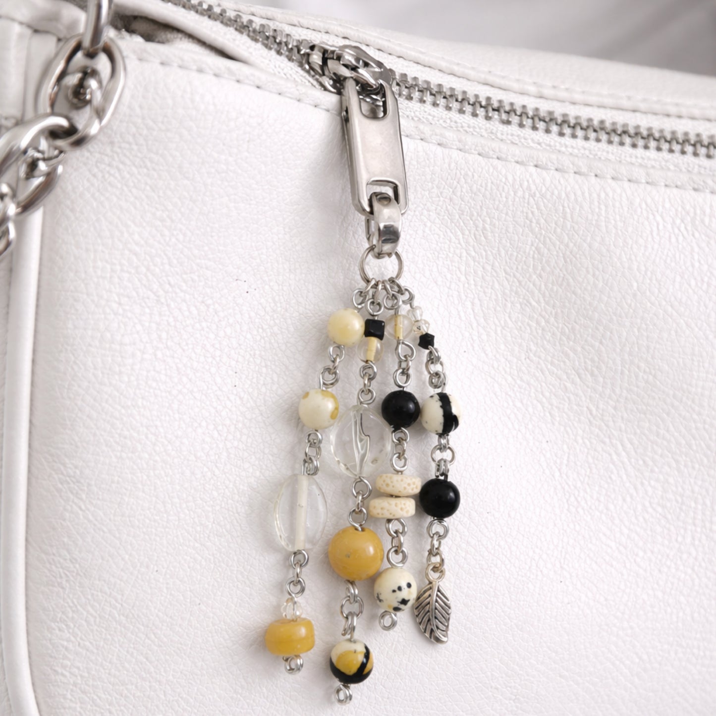 Handmade Tan & Black Beaded Charm | Keychain Bag Charm Zipper Pull