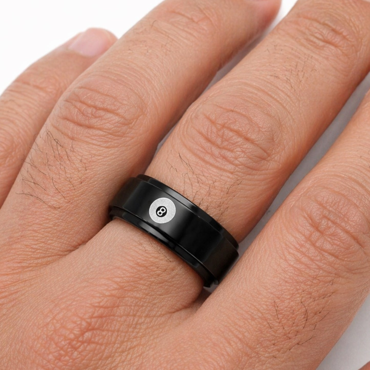Black Stainless Steel 8 Ball Spinner Ring