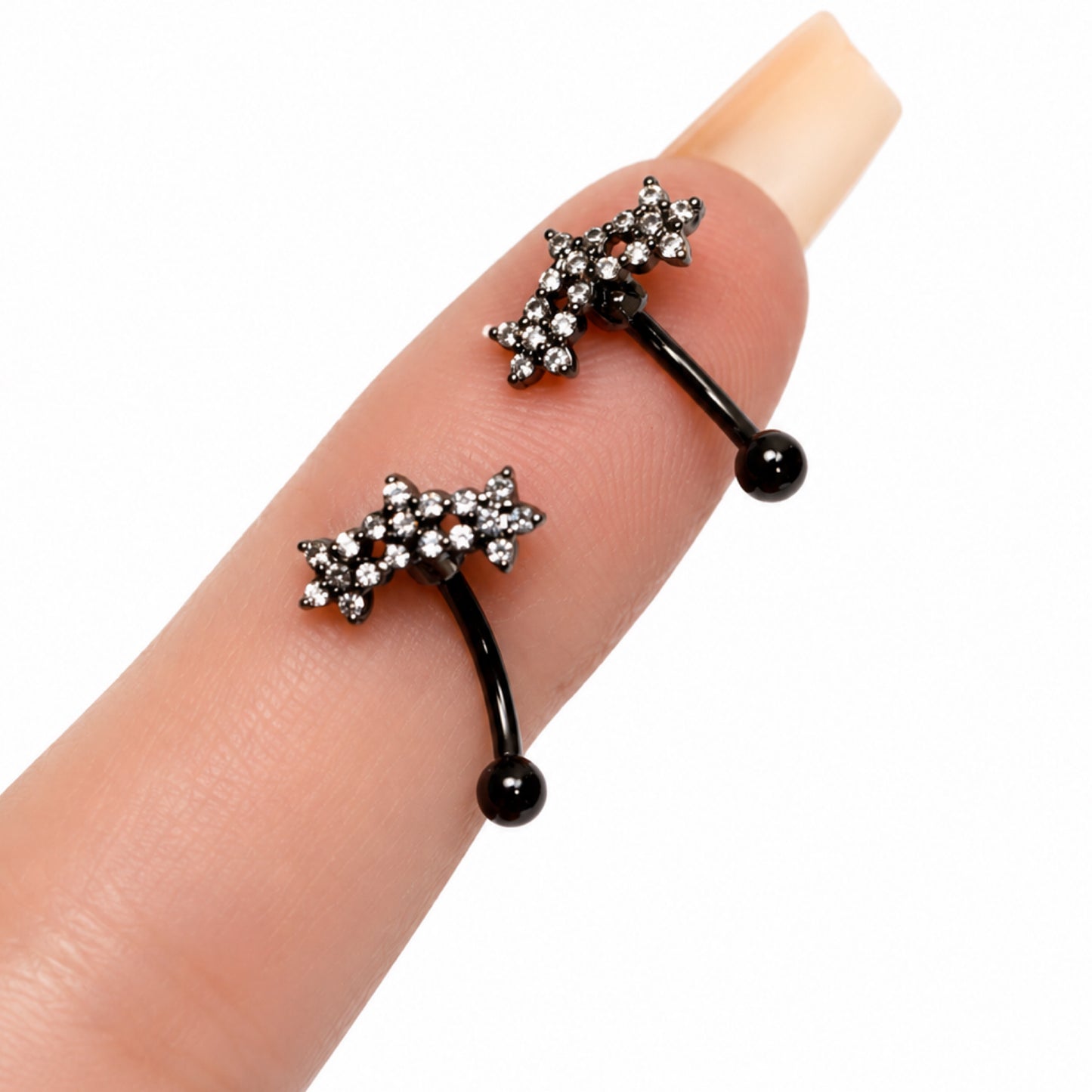 Black CZ Flower Curved Barbell Earrings – 16G