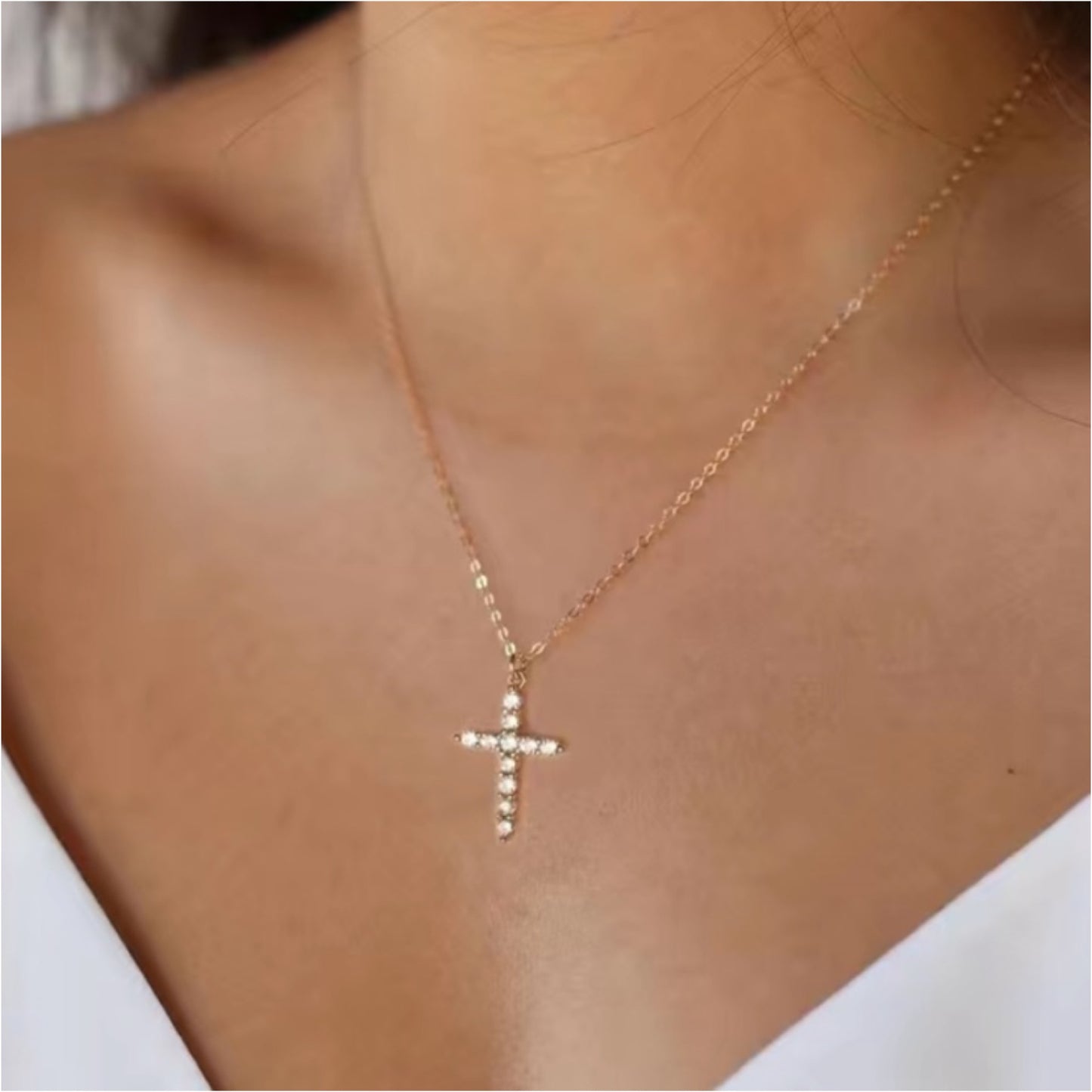 Tiny Gold CZ Covered Cross Necklace