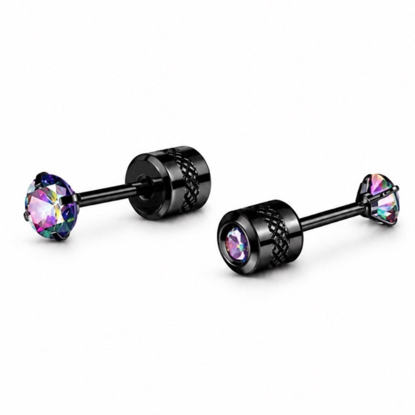 Black Rainbow CZ Double Ended Screw Back Stud Earrings – 3mm