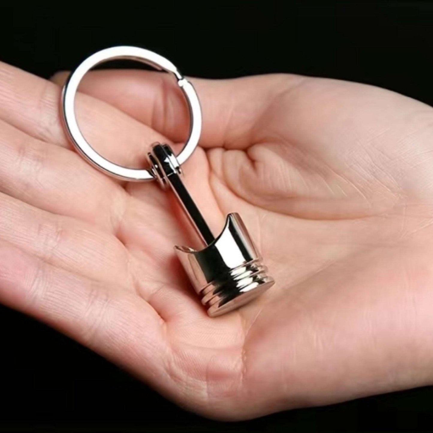 Silver Car Engine Piston Keychain