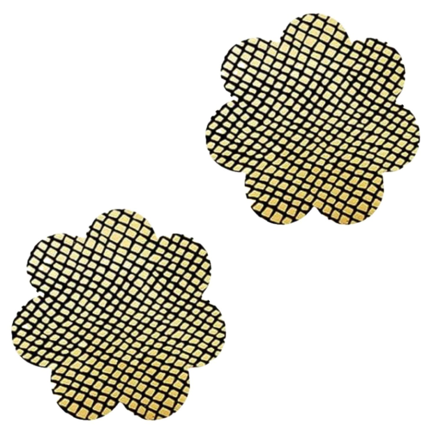 Gold Black Fishnet Flower Breast Petal Pasties