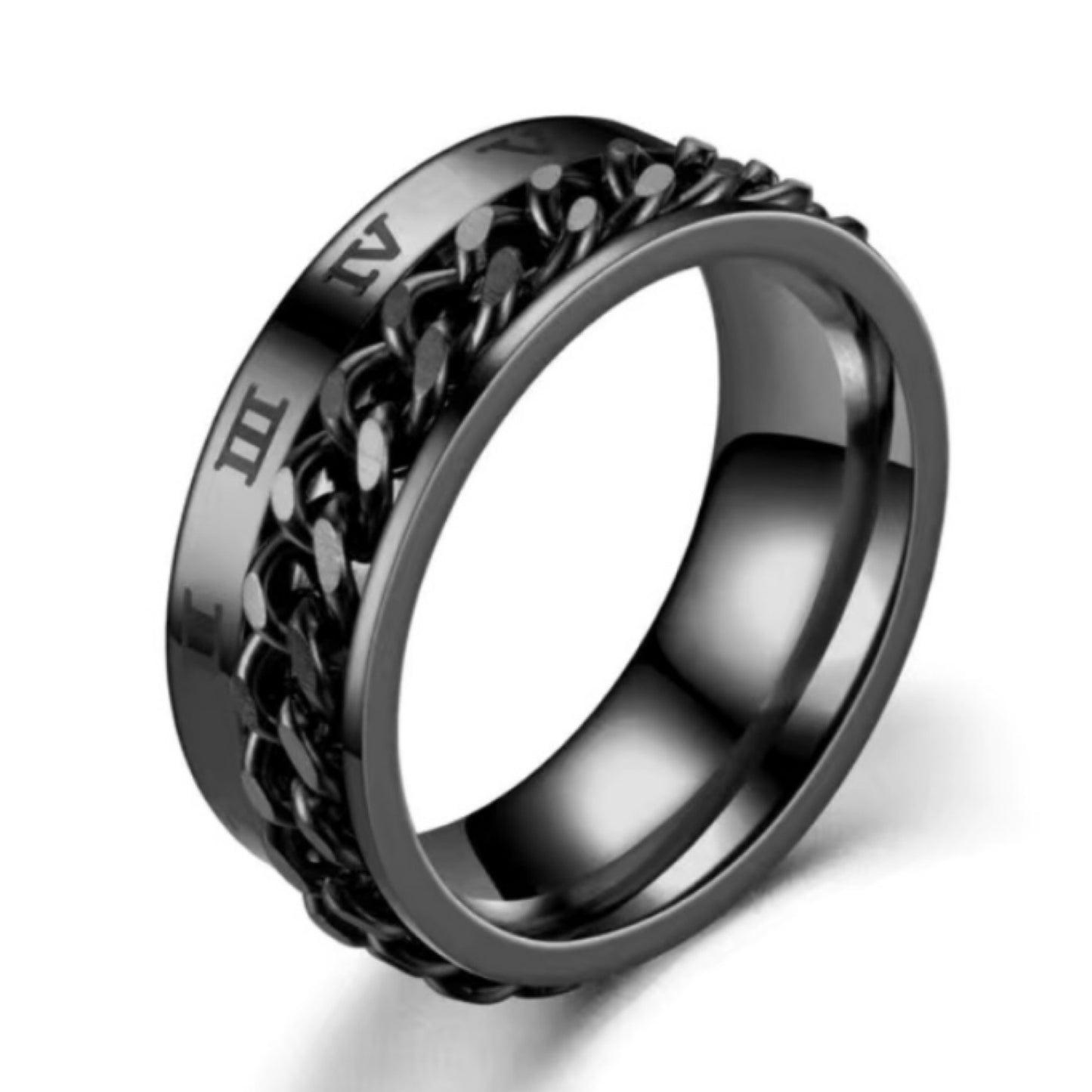 Black Roman Numeral Chain Anxiety Fidget Spinner Ring