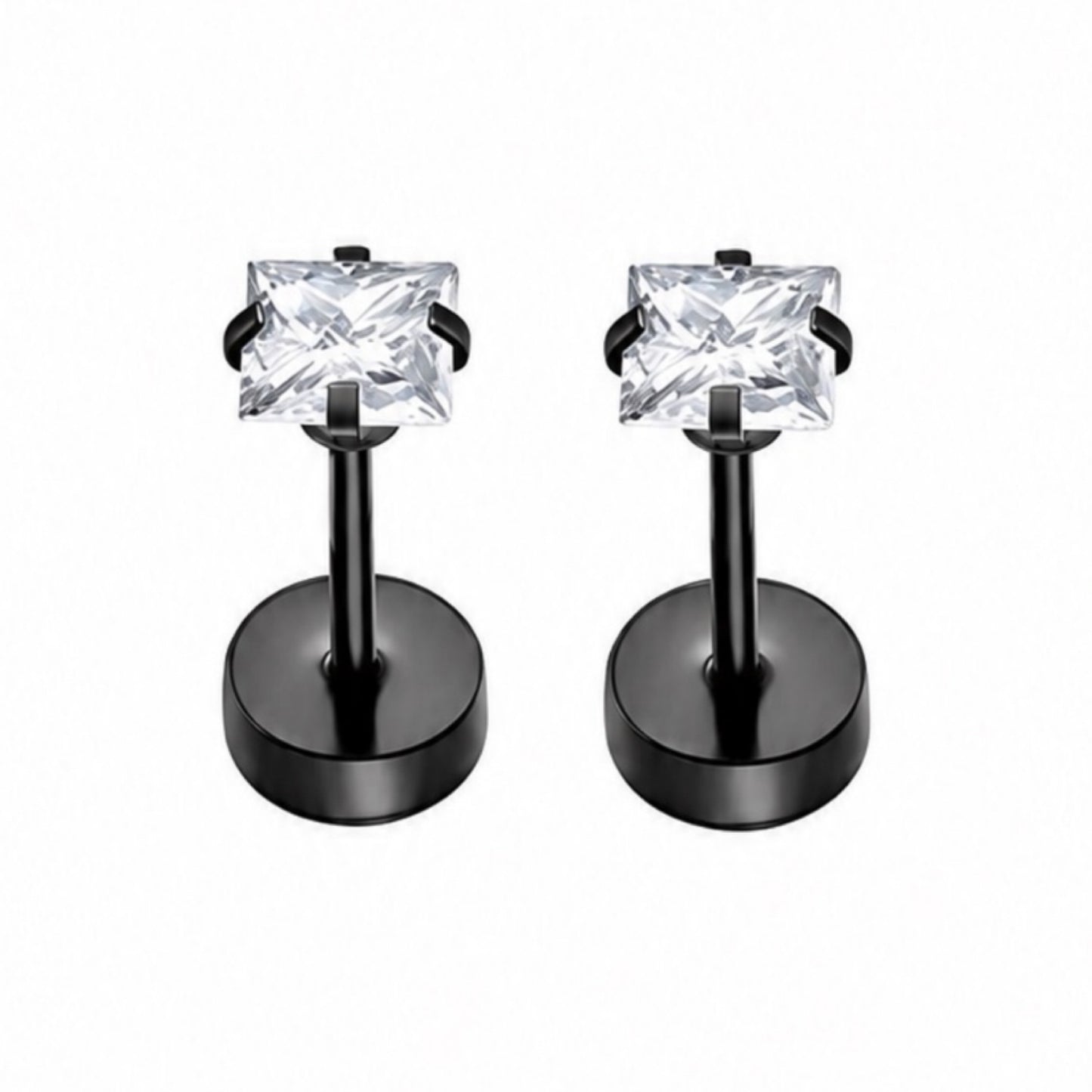 Square CZ Flat Back Stud Earrings
