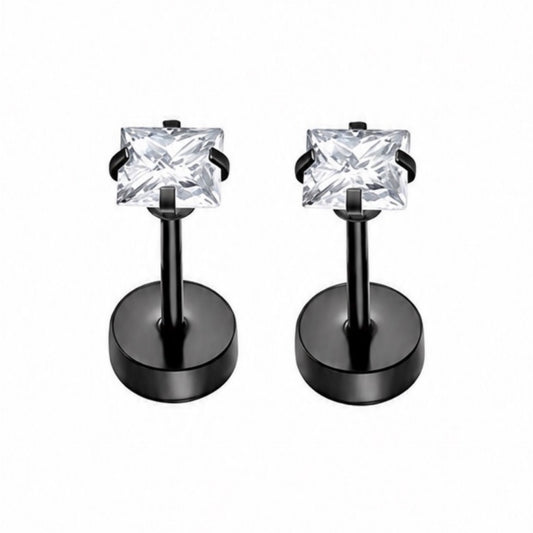 Square CZ Flat Back Stud Earrings