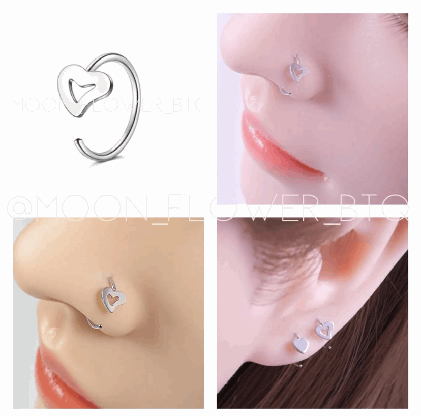 Tiny Silver Heart Cutout Hoop Nose Ring