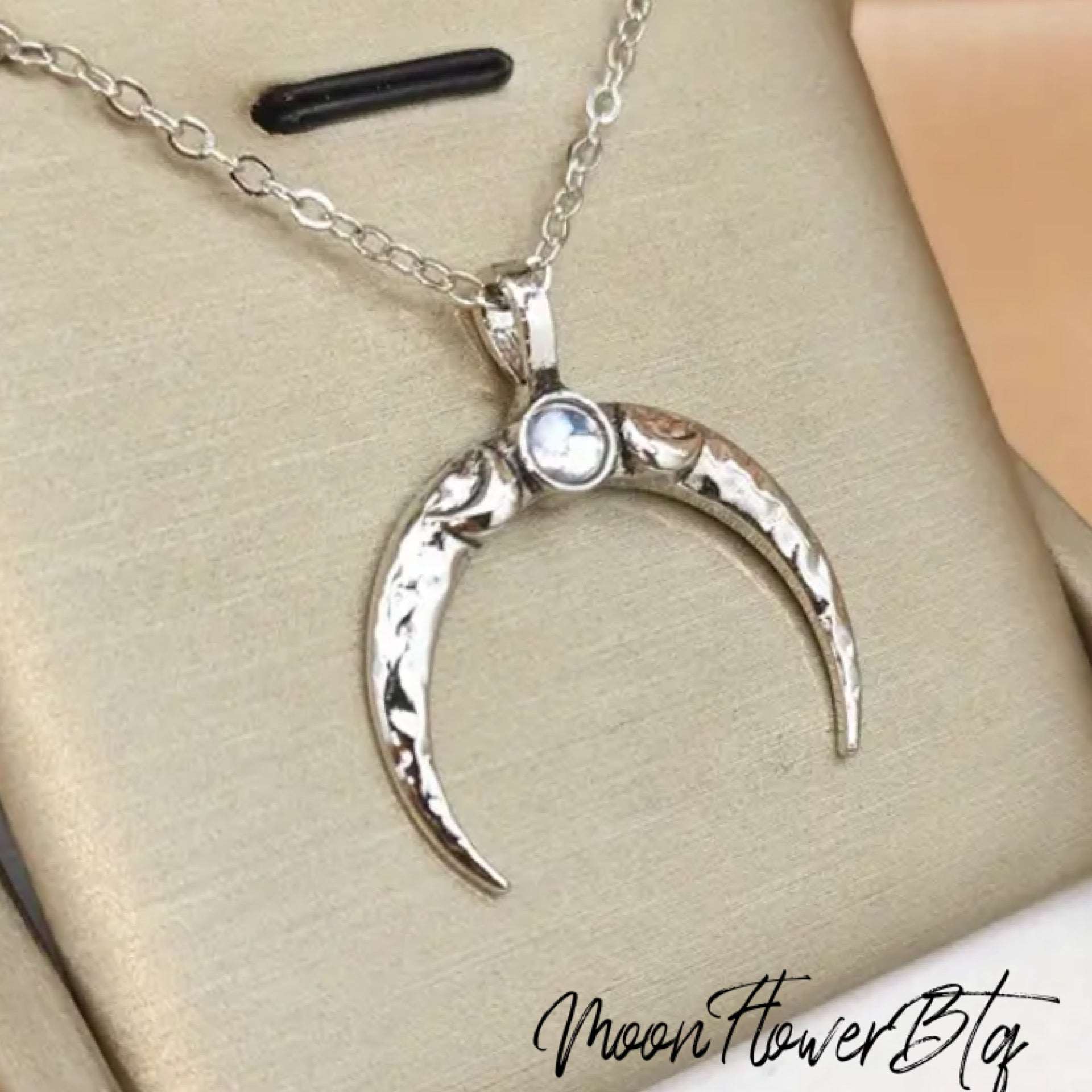 Silver Vintage Goth Moon Pendant Necklace