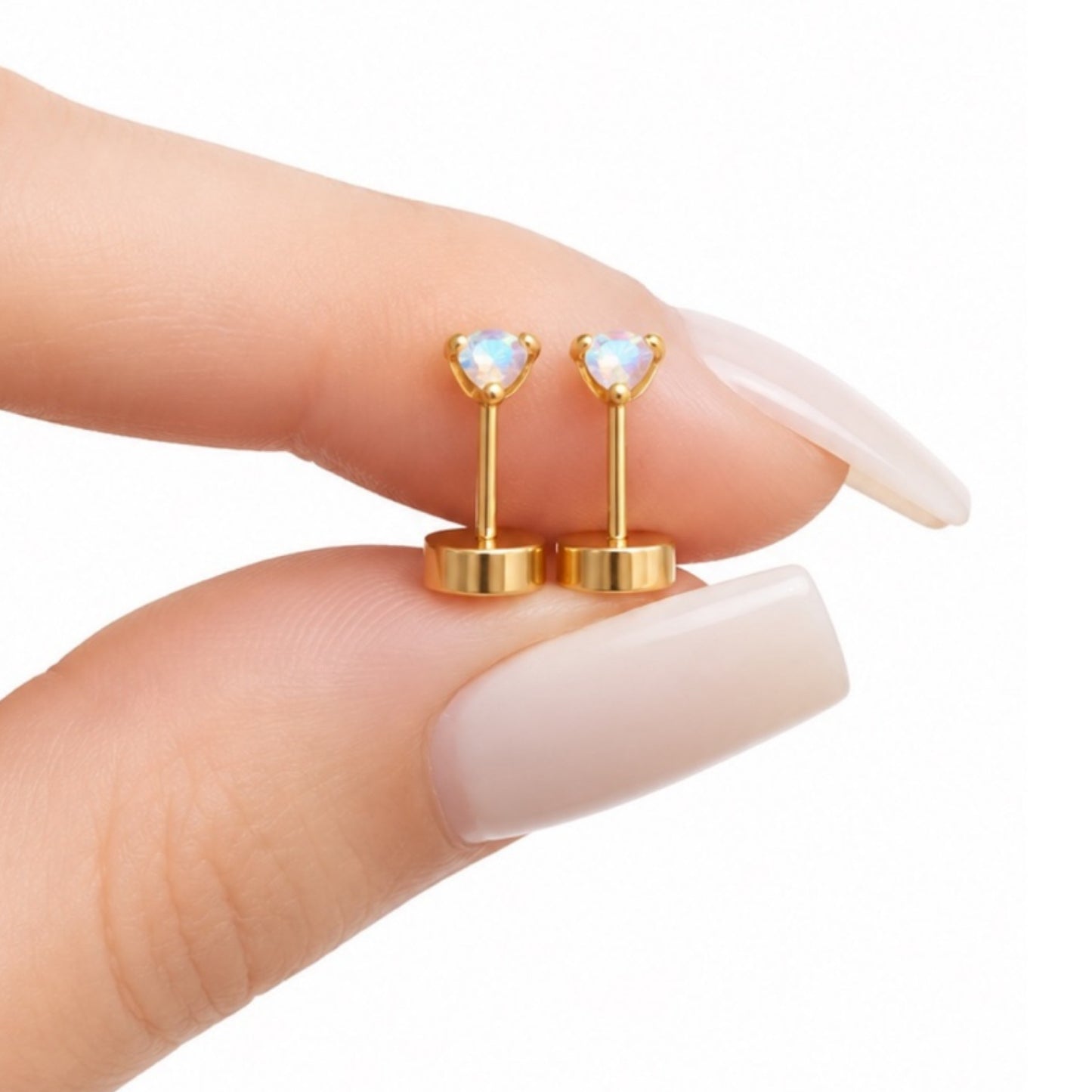 Gold Iridescent CZ Flat Back Stud Earrings