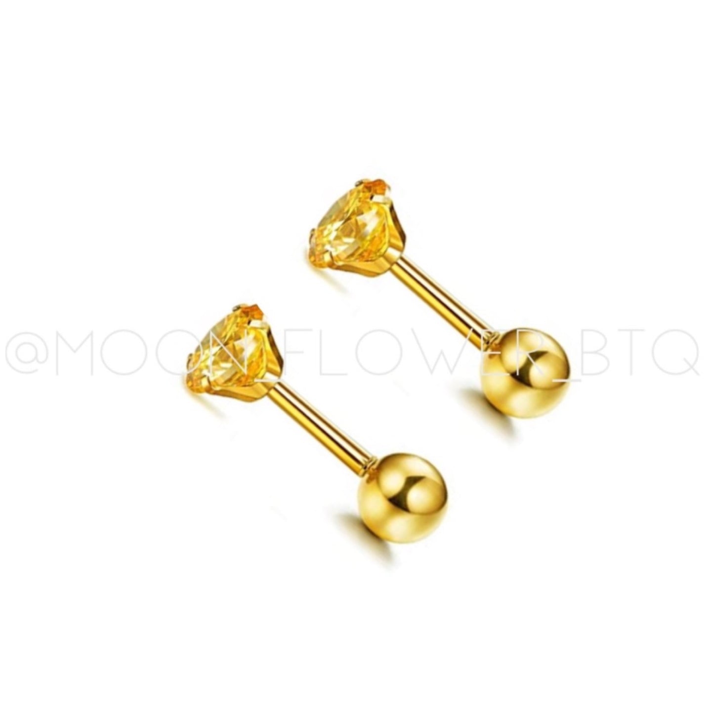 Tiny Gold CZ Barbell Earrings