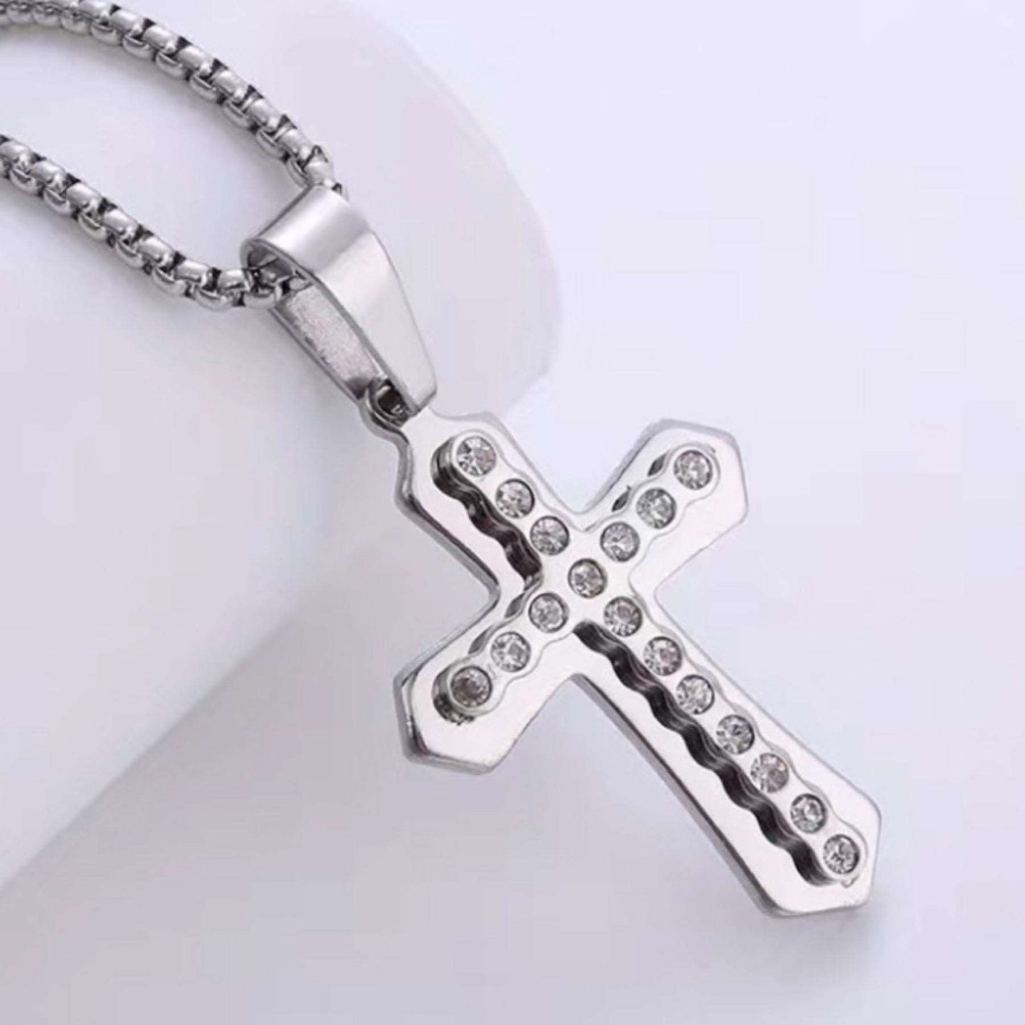 Double Layer Silver CZ Cross Necklace